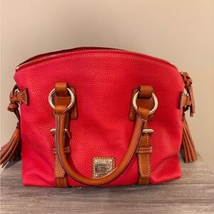 Dooney & Bourke Red and Brown Satchel with Tassels
